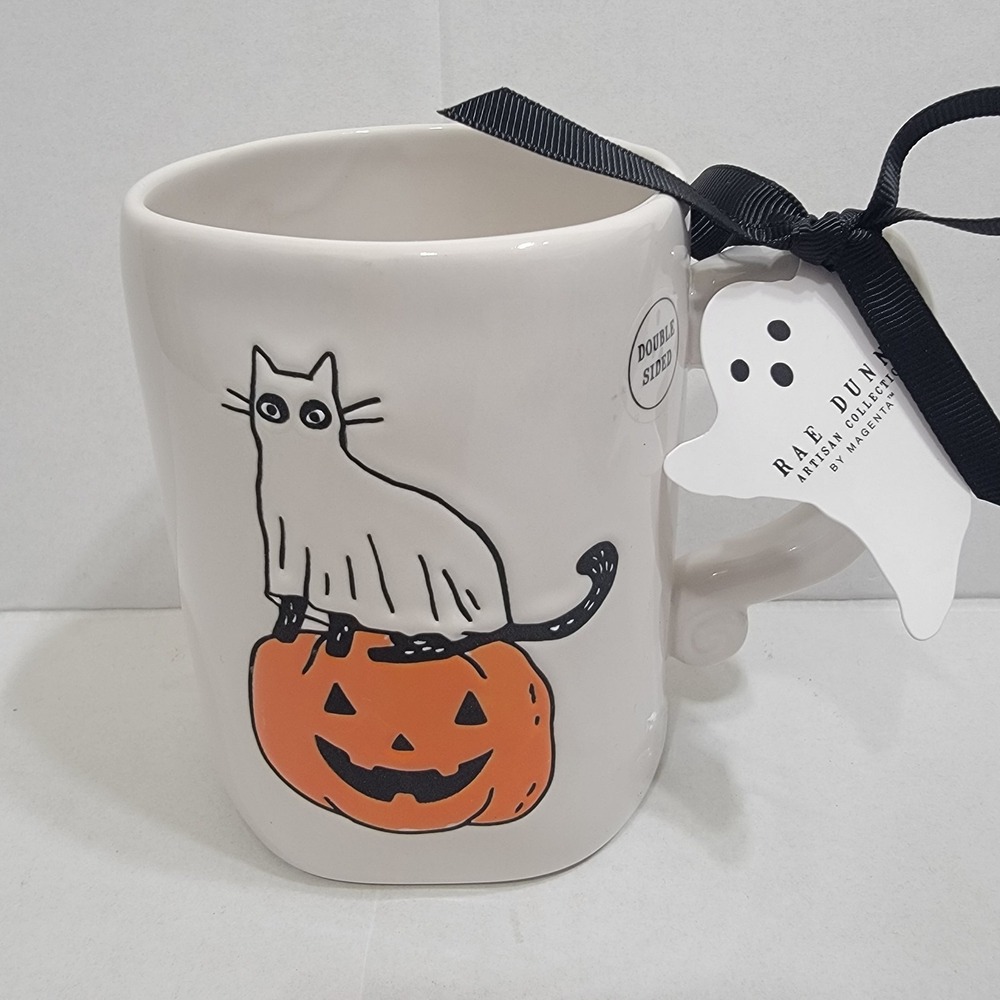 NEW 2025 Rae Dunn "Feline Spooky" Ghost Black Cat Pumpkin Halloween Mug